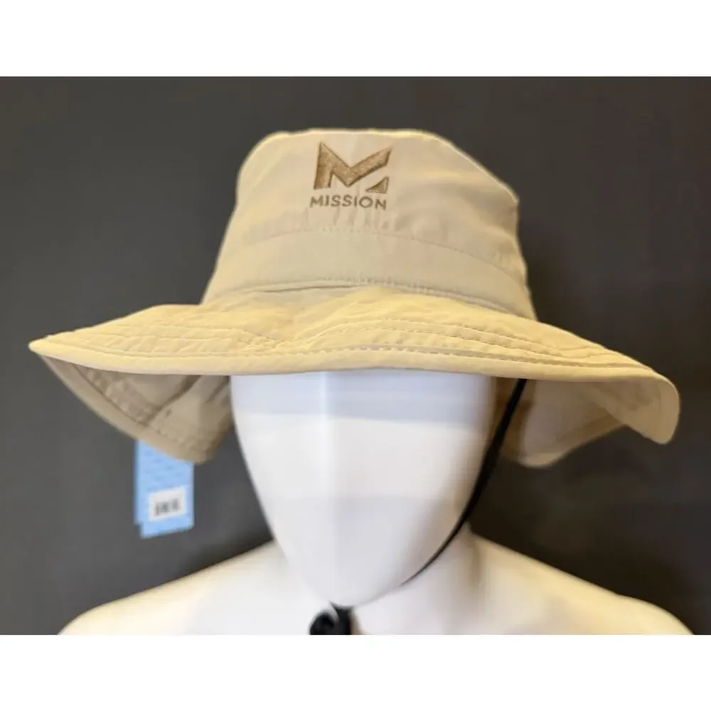 NWT Mission Khaki Cooling UPF 50 Wide Brim Boonie Drawstring Unisex Bucket Hat